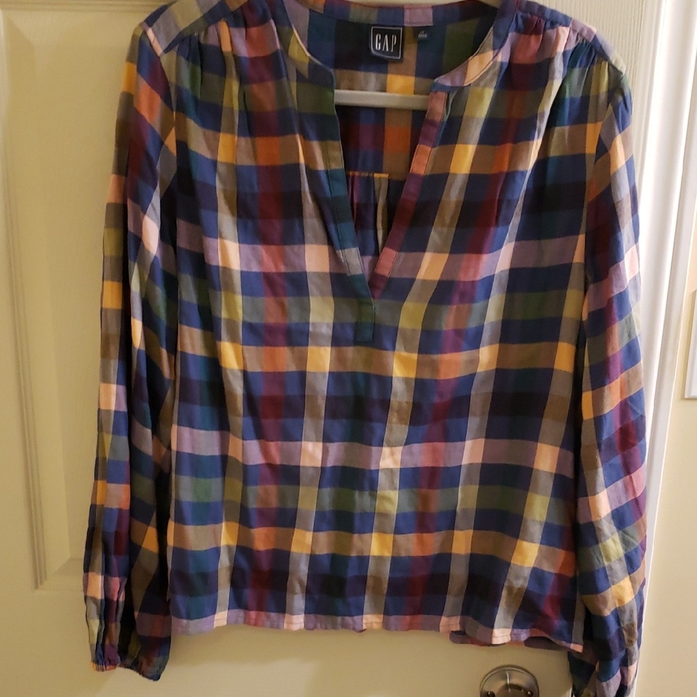 GAP Womens Colorful Checkered Pull Over Shirt